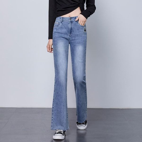 

denim jeans woman stretch winter spring skinny casual elastic high waist boyfriend ripped jeans for women wide leg pants femme, Blue