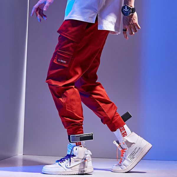 

men's big pockets red cargo harem pants 2019 hip hop casual male color joggers trousers black fashion streetwear pant wa76