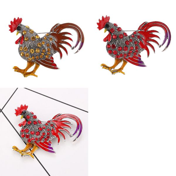 

2pcs crystal rhinestones enamel chicken rooster hen brooch clothing badge, Gray