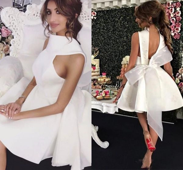 

backless short prom dresses with big bow 2020 high collar sleeveless cocktail party dress for women knee length evening gowns al6493, Black
