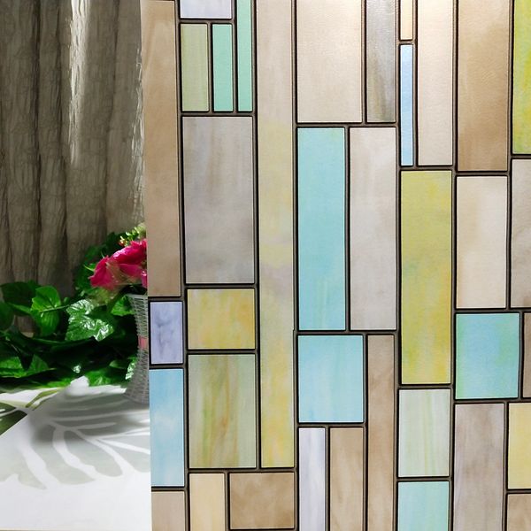 

brick stained glass window film,waterproof static window cling,non adhesive glass privacy window covering decor for kids room