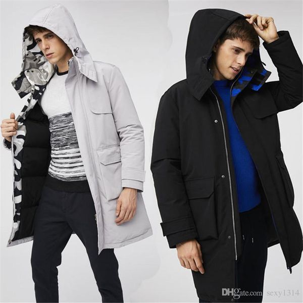 

2019new winter down jacket men's middle and long original design fashion camouflage jacket inner jacket, Black