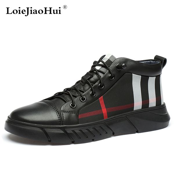 

2019 new fashion men 100% genuine leather casual shoes brogues oxford flats shoes man outdoor winter warm boots, Black