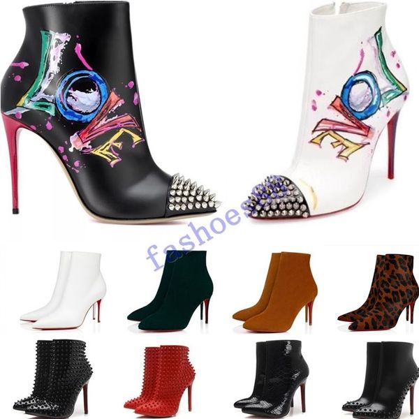 

2020 [original box] new womens high heels 100mm boot red bottom ankle winter real leather pumps paris boots size 35-41, Black