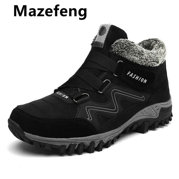 

mazefeng winter shoes men snow boots anti-skidding large size men boots warm plush winter work shoes plus size 35-46, Black