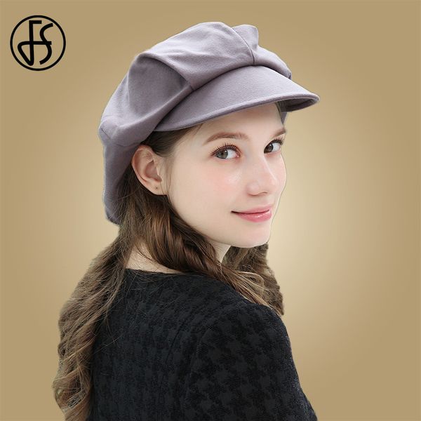 

fs women plain octagonal cap autumn winter wool beret hats solid black gray elegant ladies casual painter newsboy caps, Blue;gray