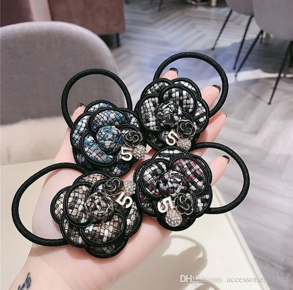 

korea dongdaemun hair circle camellia number 5 flower hair rope fashion simple tie hair band temperament female, Pink