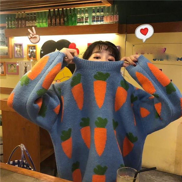 

women's clothing cute kawaii thick loose carrot embroidery sweater lady harajuku jumpers sweaters for women knitted, White;black