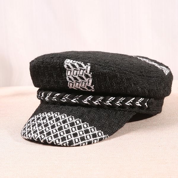

women's newsboy cap brand hat artist beret for female black white plaid wool thicken berets painter octagonal caps, Blue;gray