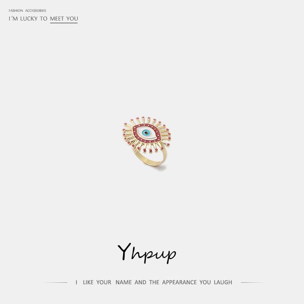 

yhpup fashion brand india fatima eye punk women rings zinc alloy enamel jewelry accessories for women girl dress party 2019 new, Golden;silver
