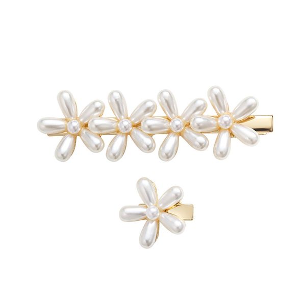 

chimera flower pearl duckbill hairgrip 2pcs/set hairpin fashion white hair clip metal alligator clamp women hair ornaments, Golden;white