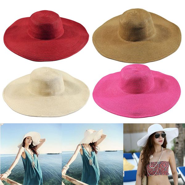 

women beach hat wide brim solid color sun protective straw hat for summer ik88, Blue;gray