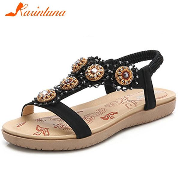 

karin 2020 new design dropship gladiator sandals woman shoes elastic band mixed crystal comfortable shoes women sandals, Black