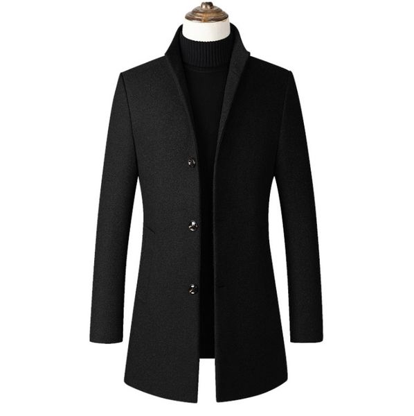 

fashon men wool jacket men's casual wool coat slim collar coat men's long cotton collar trench coats dropshipping, Black