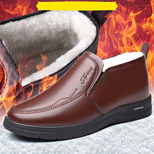 

damyuan men's casual shoes leather casual shoes men's warm winter comfortable footwear snow boots outdoor snow, Black