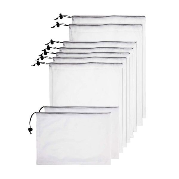 

reusable mesh produce bags double-stitched eco bags snack washable mesh storage bag for fruit vegetables with tare weight t