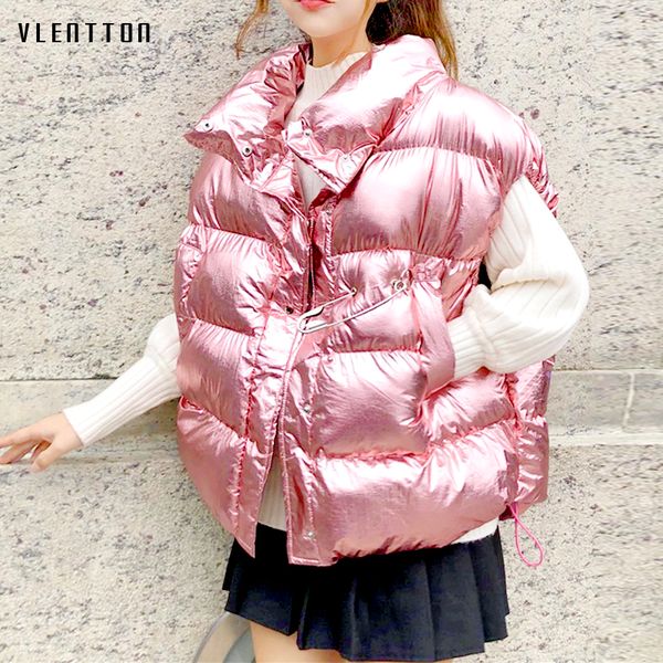 

2019 winter warm thick short down jacket vest coats women cotton glossy korean female vests outwear casual sleeveless waistcoat, Black