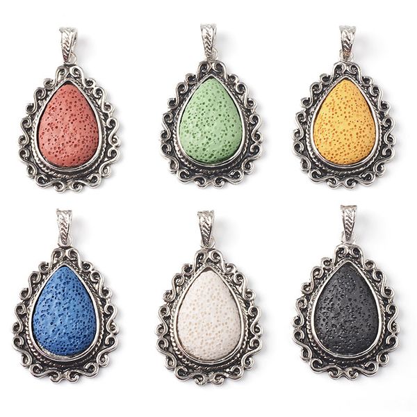 

lava rock pendant water drop essential oil diffuser natural volcanic stone charm for necklace making diy aromatherapy jewelry, Silver