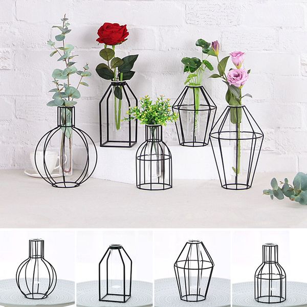 

vases flower stand wrought iron vase hydroponic home decor glass 4 style creative flowerpot test tube