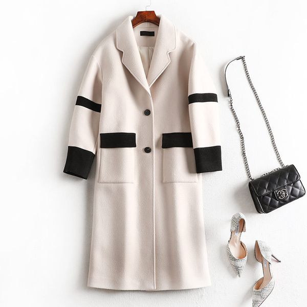 

large size women's 2019 fat sister mm autumn and winter woolen ageing coat long 200 pounds thin section, Black