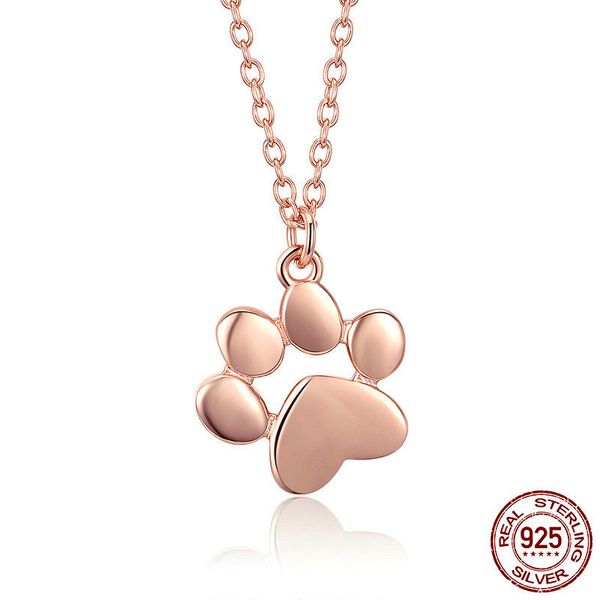 

925 sterling silver rose gold color animal footprint dog cat footprints paw necklaces pendants women jewellry jewelry for new year
