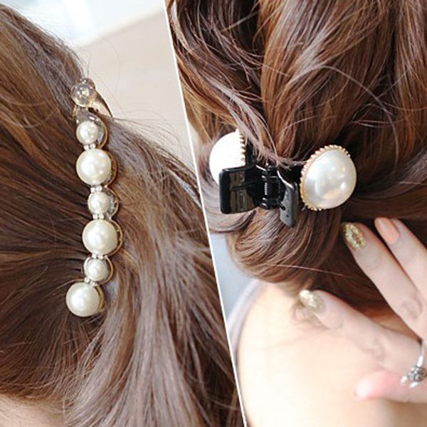 

1pc black crystal pearls hairpins hair banana clips headwear hair accessories for women lady girls mini claw clips jewelry