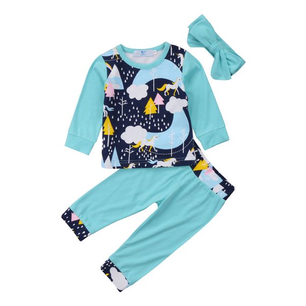 

pudcoco 3 шт. комплект одежды новорожденный мальчик девочки единорог футболка топы длинные брюки повязка на голову наряд, Pink;blue