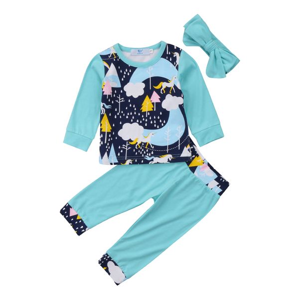

pudcoco 3pcs clothes set newborn baby boy girls unicorn t-shirt long pants headband outfit, Pink;blue