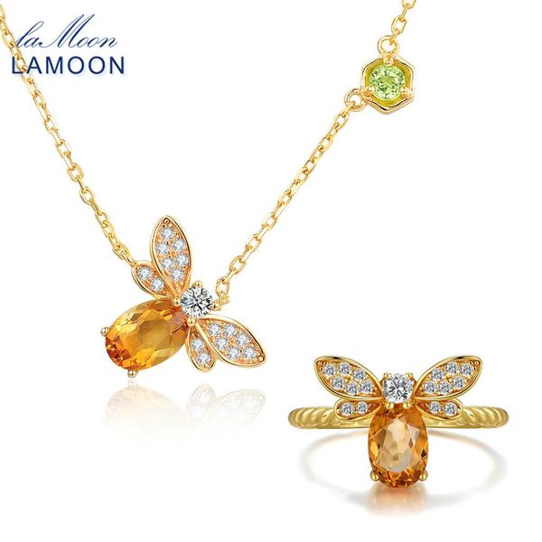 

lamoon bee 5x7mm 1ct 100% натуральный цитрин 925 ювелирных изделий стерлингового серебра s925 комплект ювелирных изделий v027-2, Black