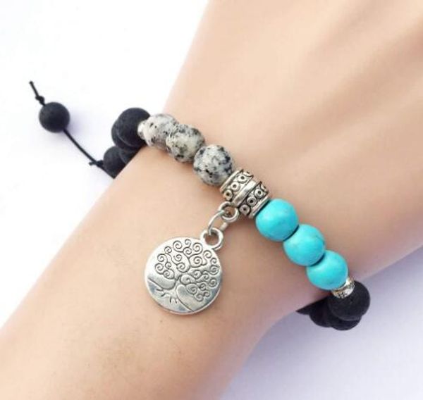 

5pcs/lot drop shipping life tree charm 8mm lava rock stone beads bracelets for women gift jewelry, Golden;silver