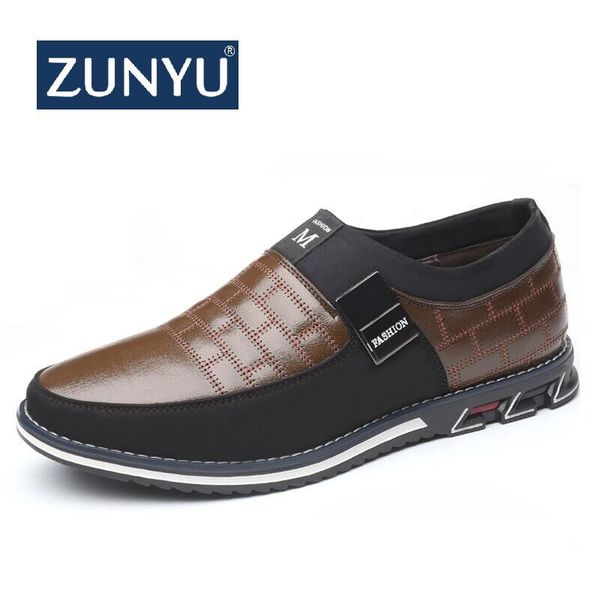 

zunyu 2019 новые большого размер 38-48 oxfords кожа мужской обувь мода повседневная скольжению на платье формального бизнеса свадебной обуви, Black