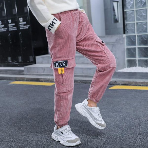 

детские брюки хлопок весной и осенью новый вельвет детской одежды большого кармана для девочек брюки детской одежды, Blue