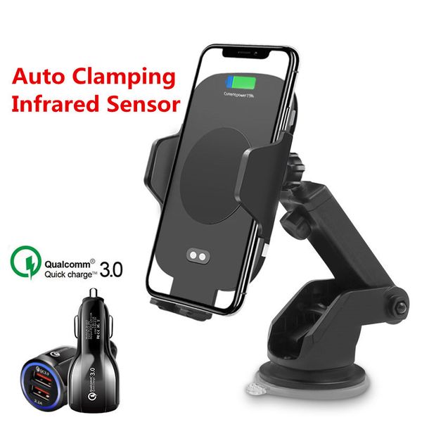 

10w charge rapide qi chargeur de voiture sans fil serrage automatique capteur infrarouge support pour tÃ©lÃ©phone pour iphone 11 pro xs xr max