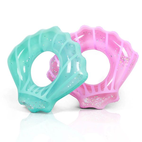 

80cm inflatable circle shell swimming ring for girls cute sparkling glitters sequins swim tube summer beach children's pool toys