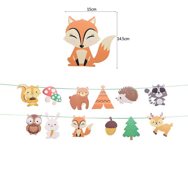 

jungle animal flag banner forest squirrel hedgehog cat fox bunting paper garland baby shower kids happy birthday party decortion