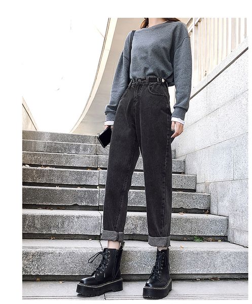 

black harlan female loose jeans straight student leisure, Blue