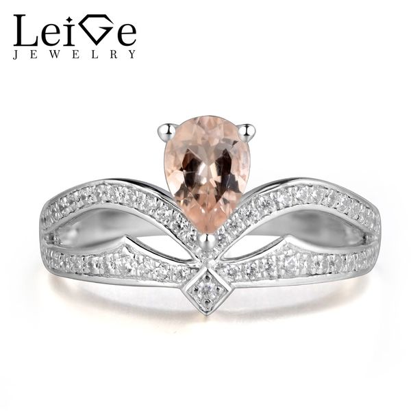

leige jewelry natural morganite rings for women pink gemstone engagement promise ring sterling silver 925 fine jewelry pear cut, Golden;silver