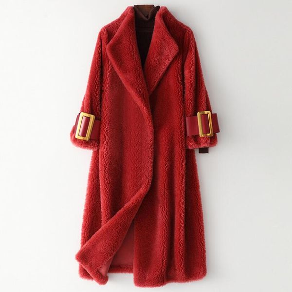 

winter 2019 wool fur long coat ladies fashion sheep shear coat, Black