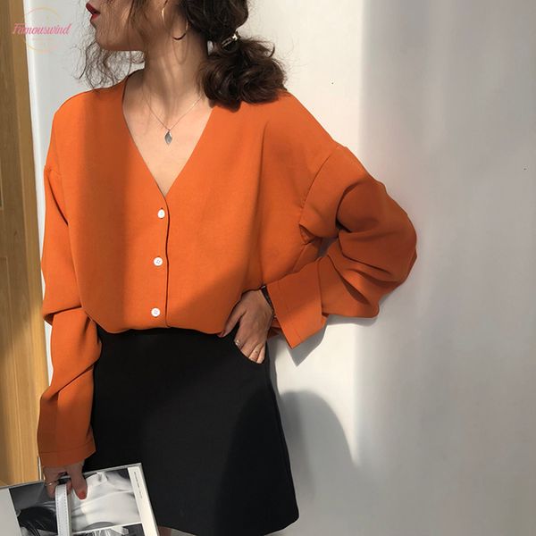 

women blouse woman solid girls color single breasted chiffon blouse shirt v neck women blouse summer casual shirt streetwear, White