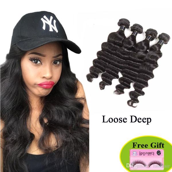 

raw indian brazilian virgin hair extension loose deep human hair weaves bundles 9a brazilian virgin hair wefts 1/4 bundles lot, Black