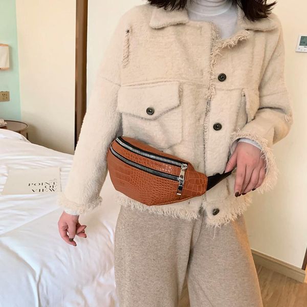 

purseÂ retro crocodile leather women fanny chest bag ladies fashion waist pouch zipper durable shoulder crossbody pack