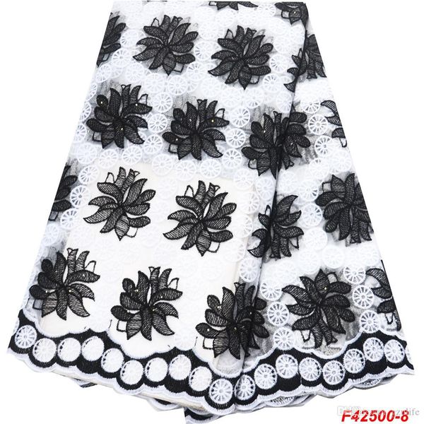 

african lace fabric white milk silk swiss voile lace emboridery french mesh 2019 french lace fabric f4-2500, Black;white