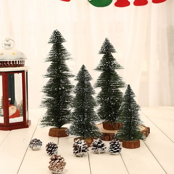 

1pc small diy christmas tree mini sisal fake pine tree christmas santa snow frost village house ornament