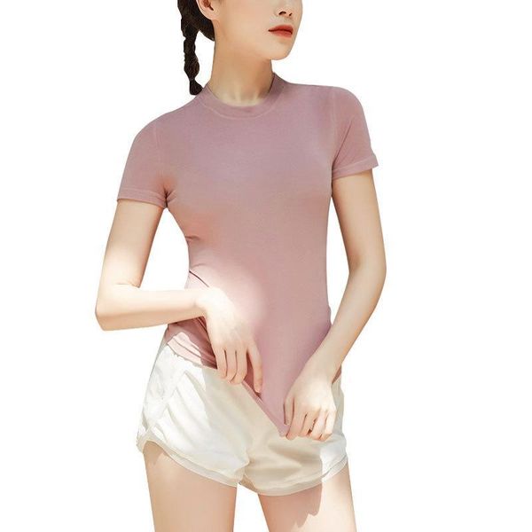 

new women yoga solid breathable t-shirt elastic fitness tights workout skin affinity nude feeling