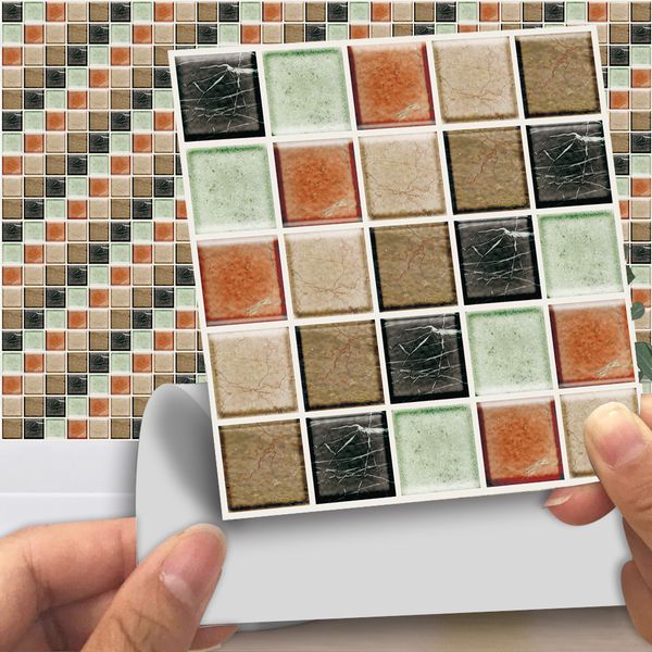 

6pcs/set mosaic stone thicken waterproof pvc wall tiles sticker peel and stick tile decal kitchen bathroom decoration art mural