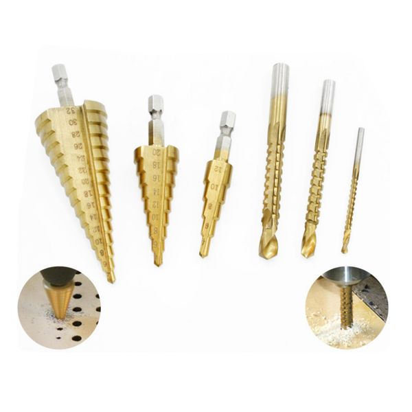 

4-12/4-20/4-32mm hss titanium coated step drill bit with 3/6/8mm hole grooving drill bits saw carpenter wood metal drilling
