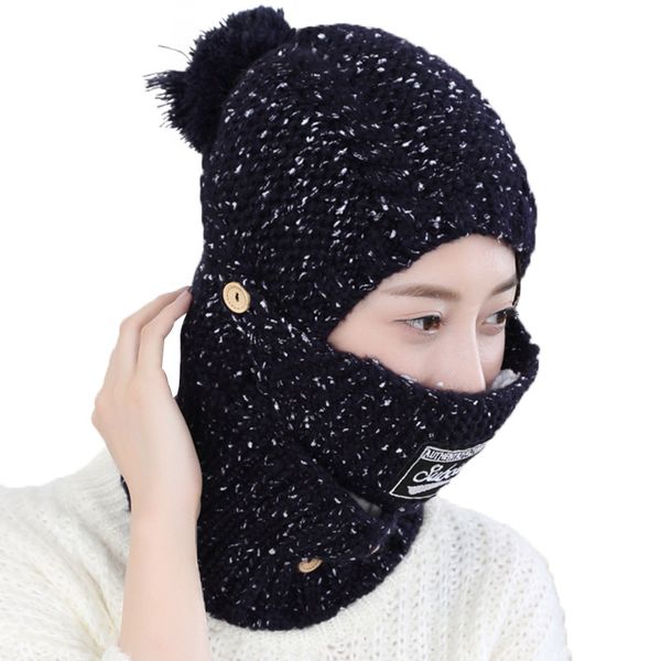 

new women balaclava knitted winter hats for female thick mask skullies beanies warm caps for girls ladies snow cap & scarf, Blue;gray