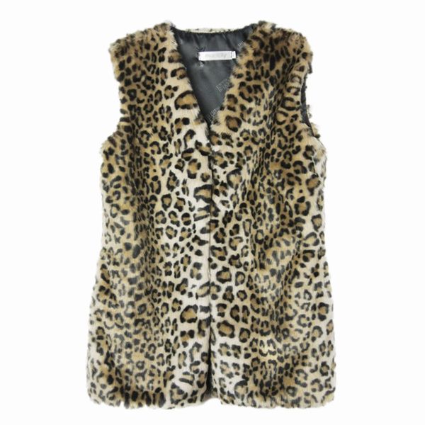 

2018 new fashion faux leopard fur sleeveless vest women winter warm coat slim v-neck jackets coat outerwear waistcoat, Black