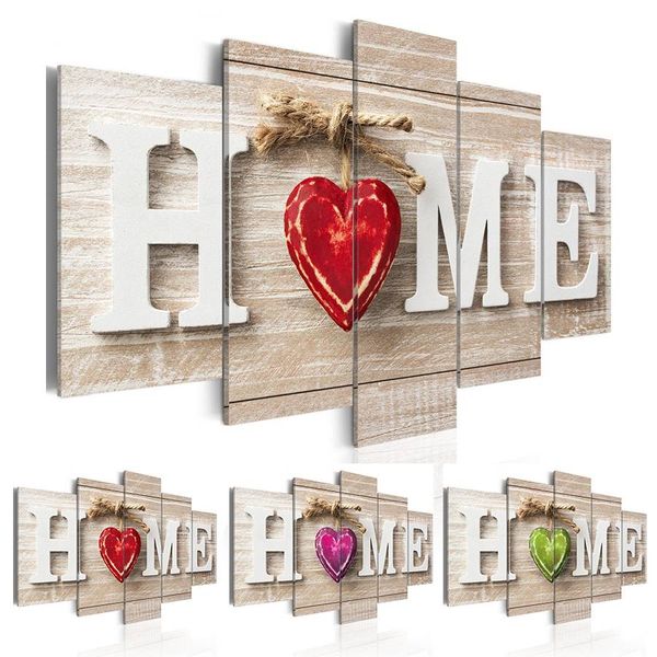 

unframed 5pcs/set wall art oil painting on canvas home red heart printed pictures decor painting for bedroom and living room