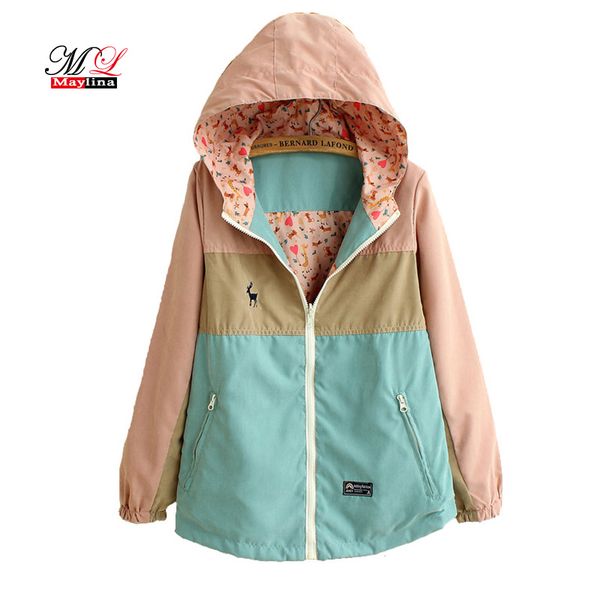 

maylina spring autumn windbreaker women long loose cartoon hooded two side thin jacket coat female windbreakers jackets clothes, Black;brown
